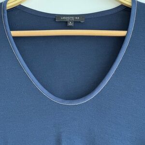 Lafayette 148 Navy scoop neck top with silver trim